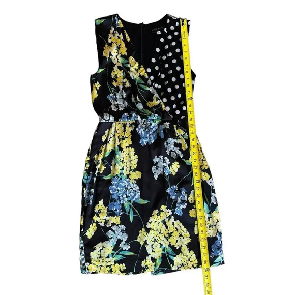 Slate & Willow Yellow Mixed-Media Floral Polka Dot Faux-Wrap Sheath V-neck 12 - Picture 5 of 16